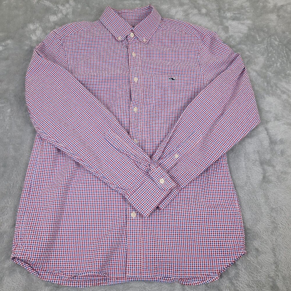Vineyard Vines Men's Gingham Stretch Poplin‎ Shirt Plaid Size Medium